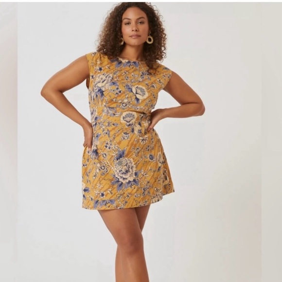 Anthropologie Dresses & Skirts - Anthropologie Tie-Back Utility Mini Dress Gold Floral Size 10
